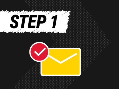 Step 1 with checkmark next to envelope